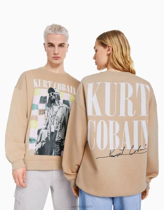 Kamel Bershka Frauen Sweatshirt mit Kurt-Cobain-Print H00J1251