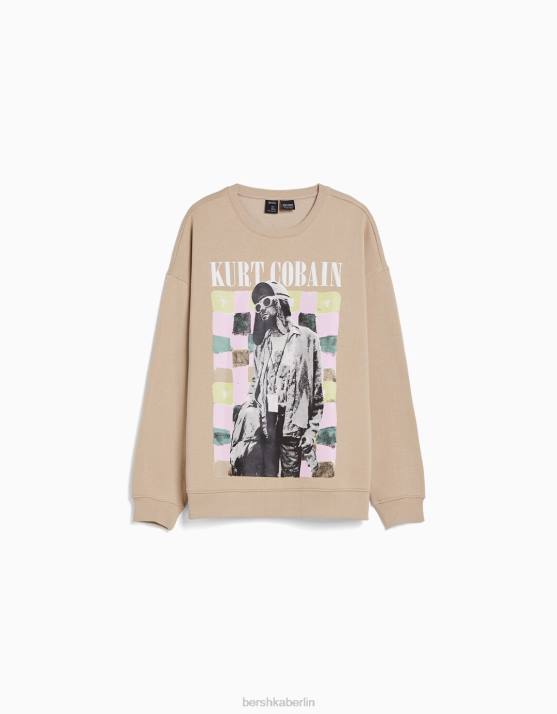 Kamel Bershka Frauen Sweatshirt mit Kurt-Cobain-Print H00J1251