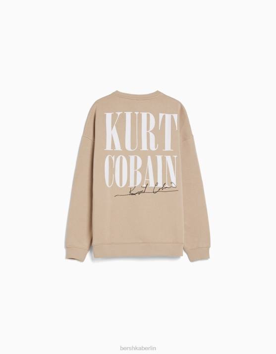 Kamel Bershka Frauen Sweatshirt mit Kurt-Cobain-Print H00J1251