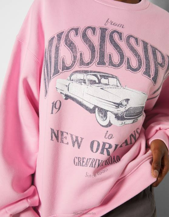 Rosa Bershka Frauen Übergroßes bedrucktes Sweatshirt H00J1223