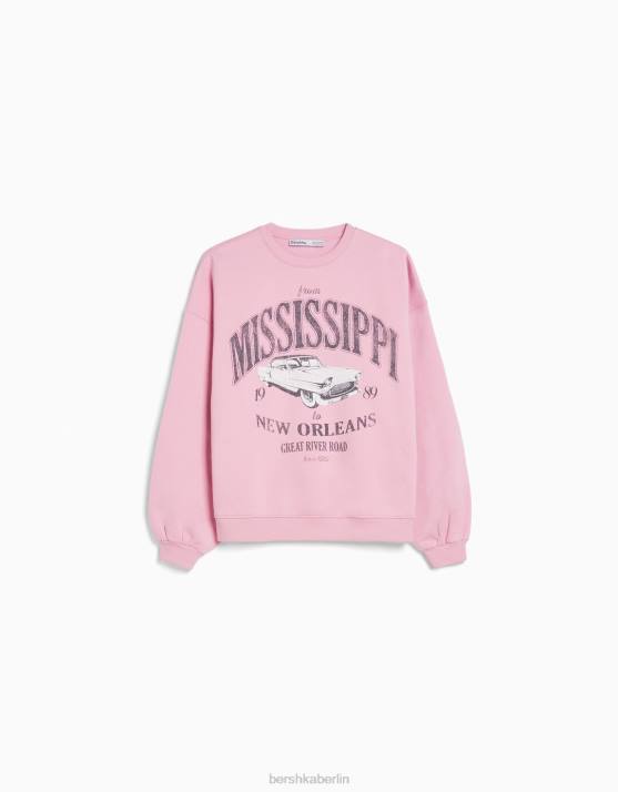 Rosa Bershka Frauen Übergroßes bedrucktes Sweatshirt H00J1223