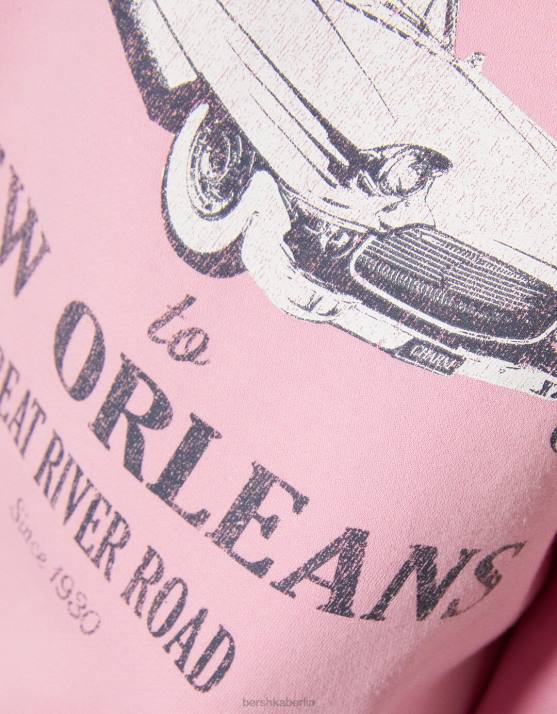 Rosa Bershka Frauen Übergroßes bedrucktes Sweatshirt H00J1223