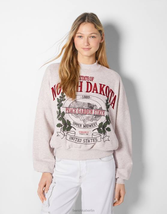 Sand Bershka Frauen Sweatshirt mit besticktem Aufdruck H00J1233