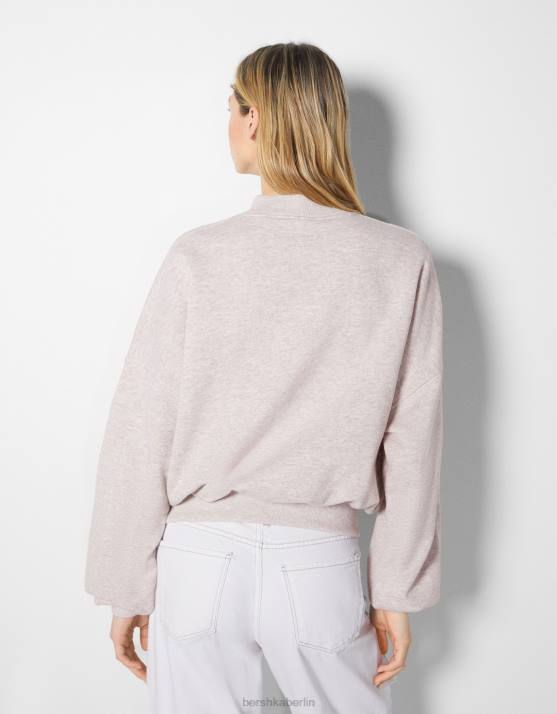 Sand Bershka Frauen Sweatshirt mit besticktem Aufdruck H00J1233