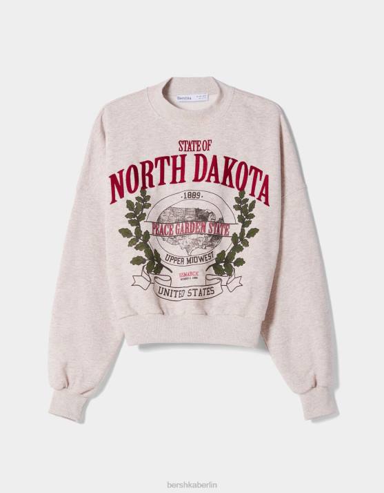 Sand Bershka Frauen Sweatshirt mit besticktem Aufdruck H00J1233