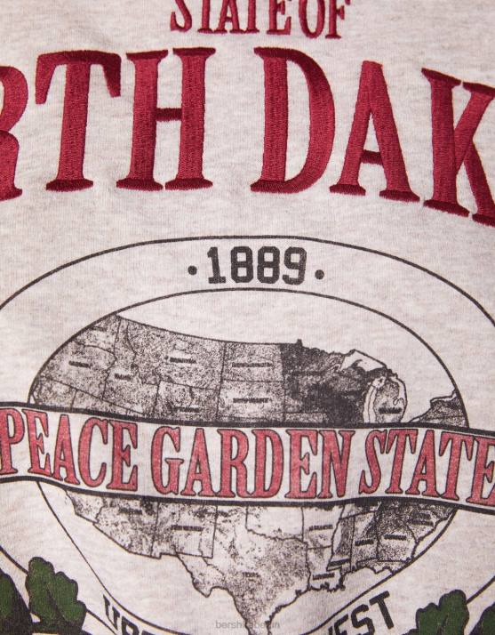 Sand Bershka Frauen Sweatshirt mit besticktem Aufdruck H00J1233