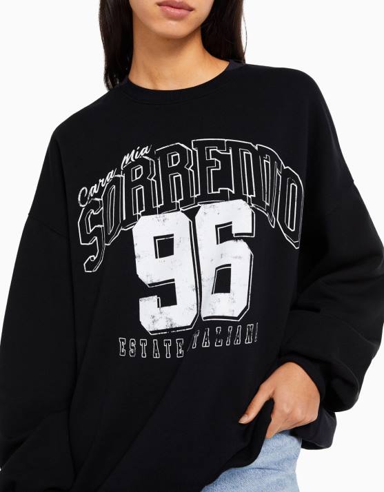 Schwarz Bershka Frauen Bedrucktes Langarm-Sweatshirt H00J1236