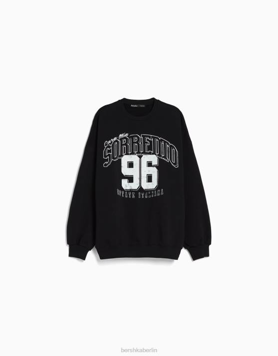 Schwarz Bershka Frauen Bedrucktes Langarm-Sweatshirt H00J1236