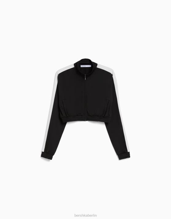Schwarz Bershka Frauen Sweatshirt mit Reißverschluss und Seitenstreifen H00J1239