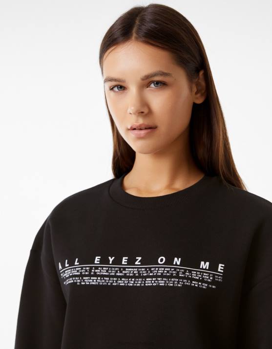 Schwarz Bershka Frauen Tupac-Sweatshirt mit Rundhalsausschnitt H00J2075