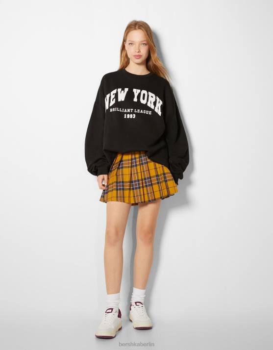 Schwarz Bershka Frauen Übergroßes bedrucktes Sweatshirt H00J1247