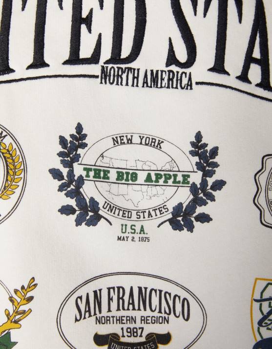 Weiss Bershka Frauen Sweatshirt mit besticktem Aufdruck H00J1234