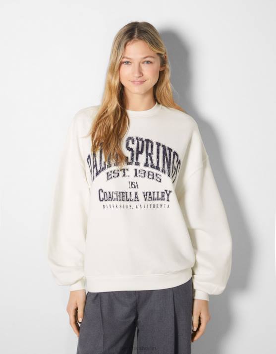 Weiss Bershka Frauen Übergroßes bedrucktes Sweatshirt H00J1220