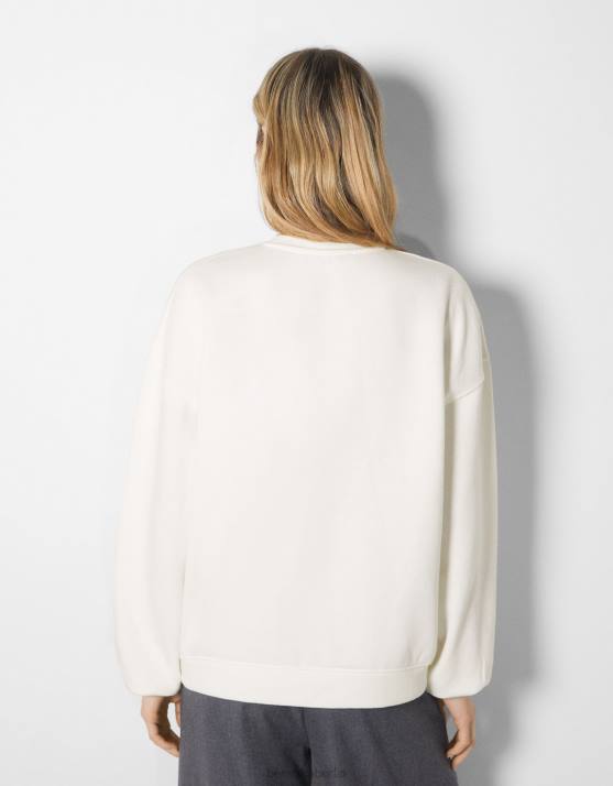 Weiss Bershka Frauen Übergroßes bedrucktes Sweatshirt H00J1220
