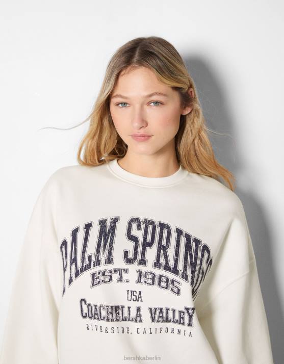 Weiss Bershka Frauen Übergroßes bedrucktes Sweatshirt H00J1220