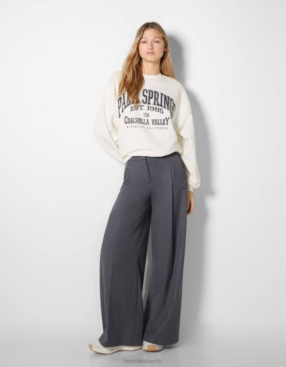 Weiss Bershka Frauen Übergroßes bedrucktes Sweatshirt H00J1220