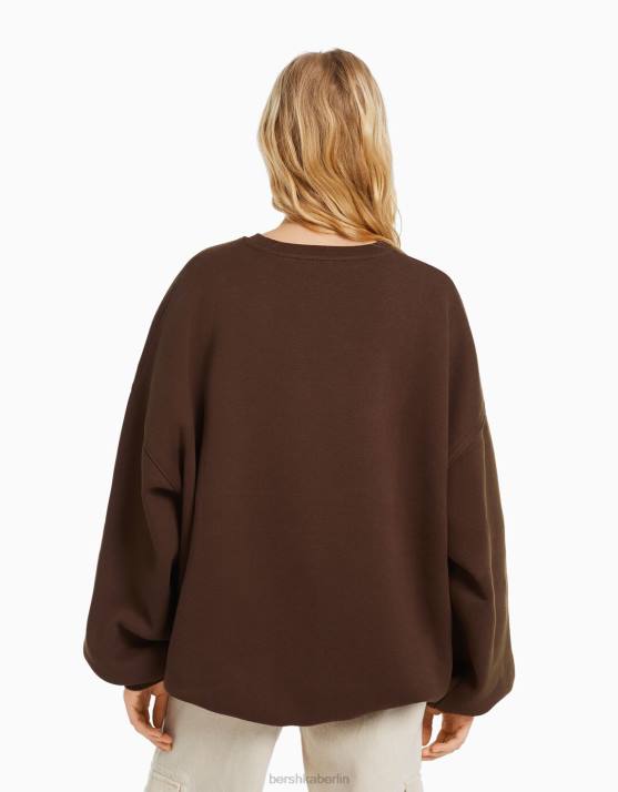 braun Bershka Frauen Übergroßes bedrucktes Sweatshirt H00J1245