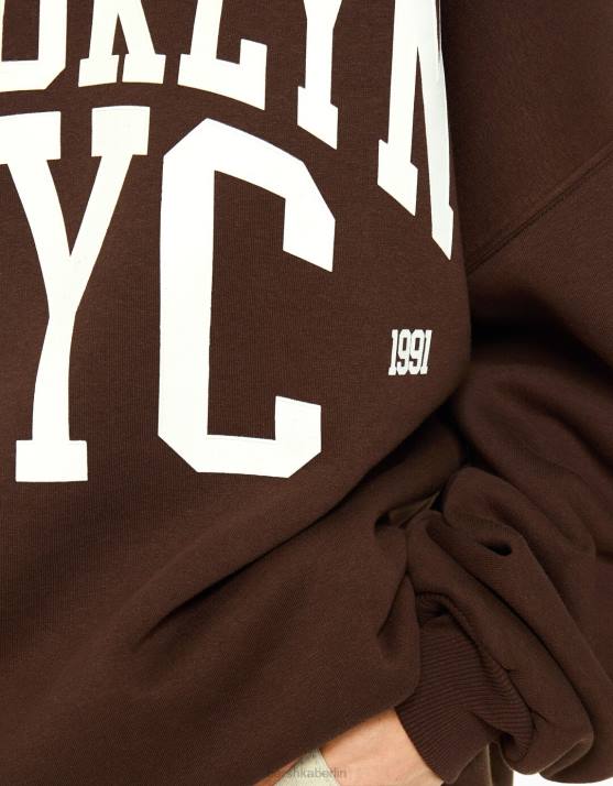 braun Bershka Frauen Übergroßes bedrucktes Sweatshirt H00J1245