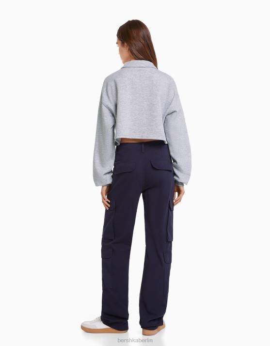 grau Bershka Frauen Bedrucktes Sweatshirt mit Polokragen H00J1261