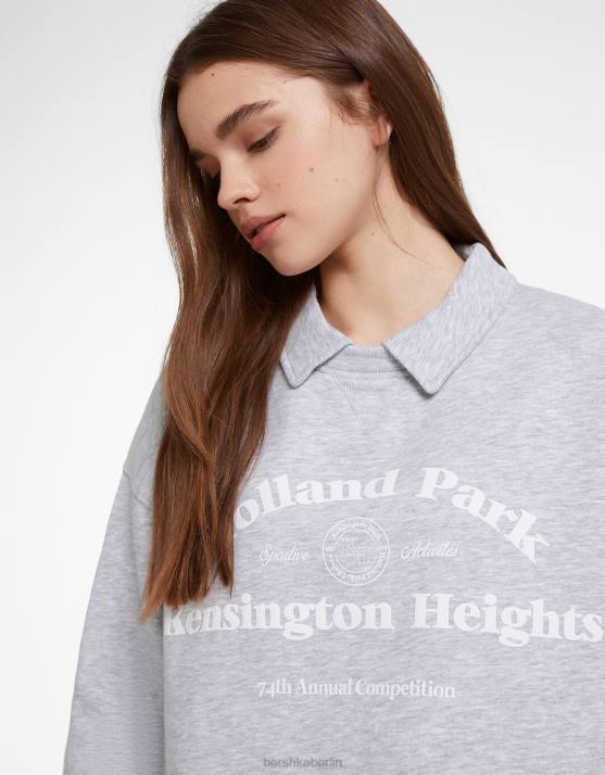 grau Bershka Frauen Bedrucktes Sweatshirt mit Polokragen H00J1261