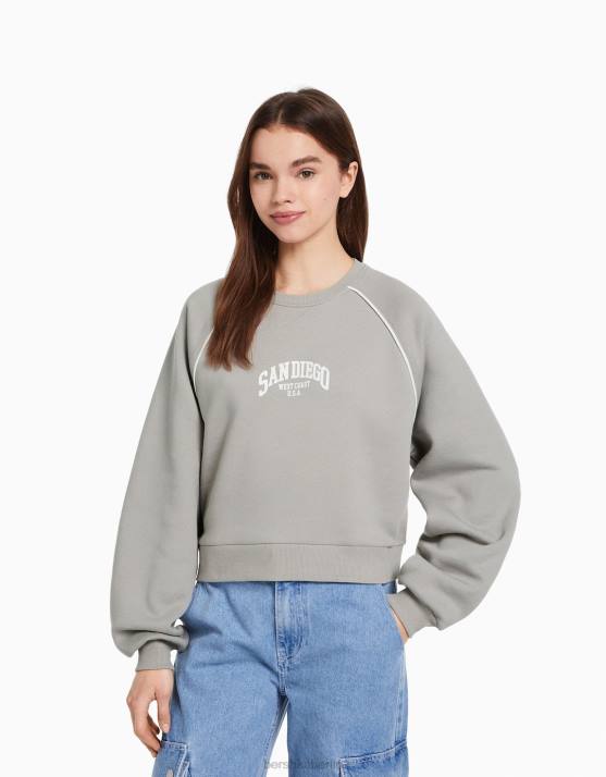 grau Bershka Frauen Kontrast-Sweatshirt H00J1260