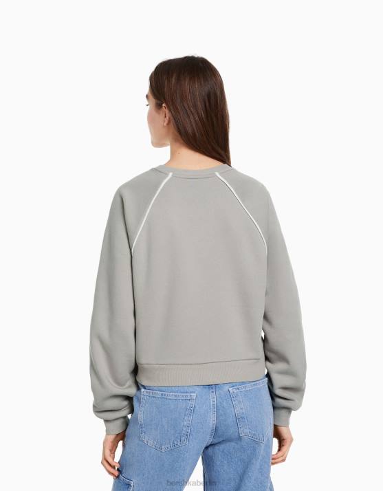 grau Bershka Frauen Kontrast-Sweatshirt H00J1260