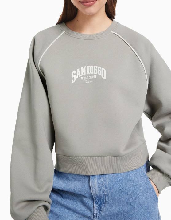 grau Bershka Frauen Kontrast-Sweatshirt H00J1260