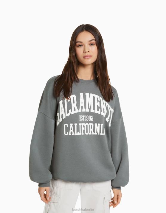 grau Bershka Frauen Übergroßes bedrucktes Sweatshirt H00J1216
