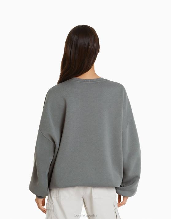 grau Bershka Frauen Übergroßes bedrucktes Sweatshirt H00J1216