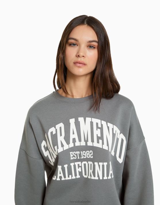 grau Bershka Frauen Übergroßes bedrucktes Sweatshirt H00J1216