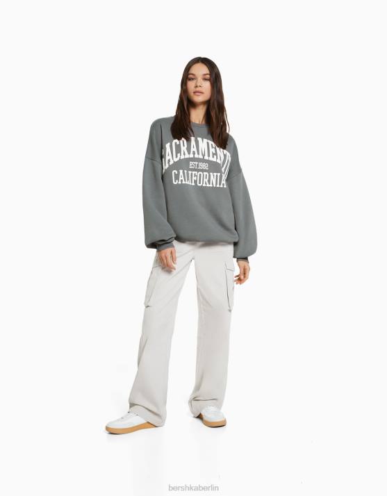 grau Bershka Frauen Übergroßes bedrucktes Sweatshirt H00J1216