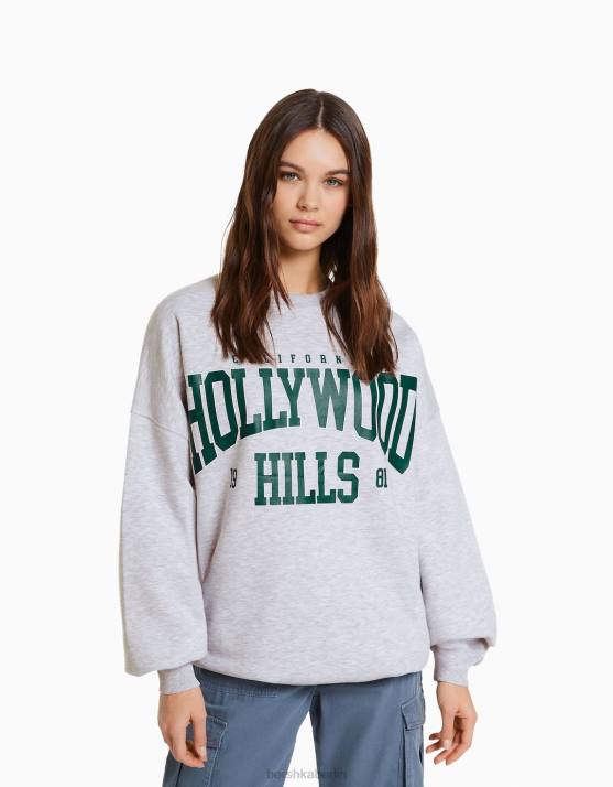 grau Bershka Frauen Übergroßes bedrucktes Sweatshirt H00J1217