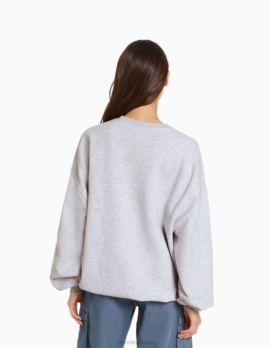 grau Bershka Frauen Übergroßes bedrucktes Sweatshirt H00J1217