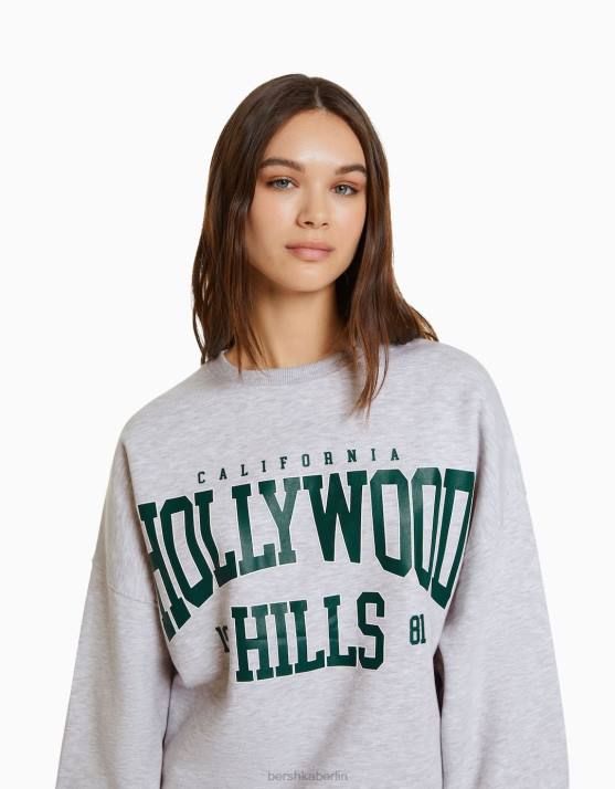 grau Bershka Frauen Übergroßes bedrucktes Sweatshirt H00J1217