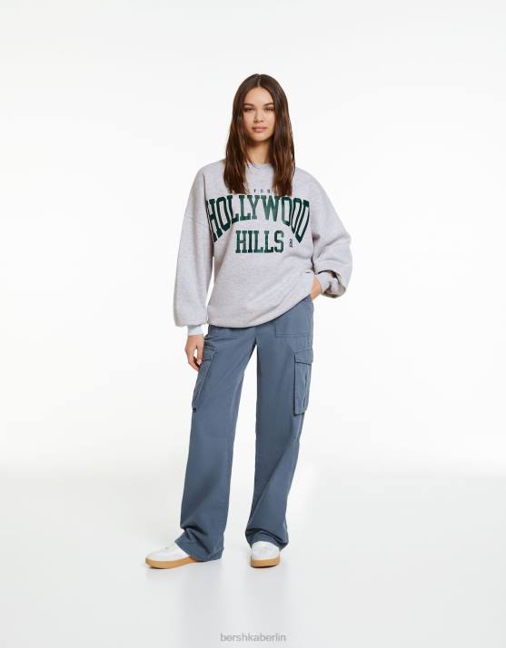grau Bershka Frauen Übergroßes bedrucktes Sweatshirt H00J1217