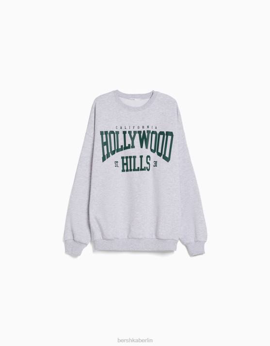 grau Bershka Frauen Übergroßes bedrucktes Sweatshirt H00J1217