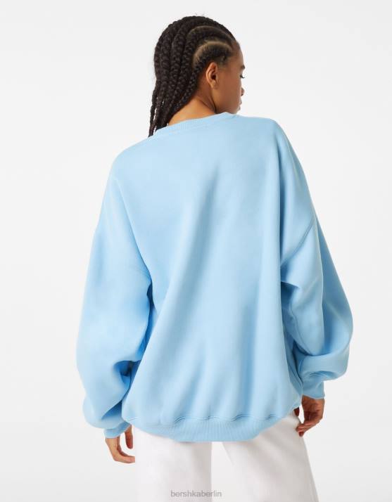 hellblau Bershka Frauen Übergroßes bedrucktes Sweatshirt H00J1248