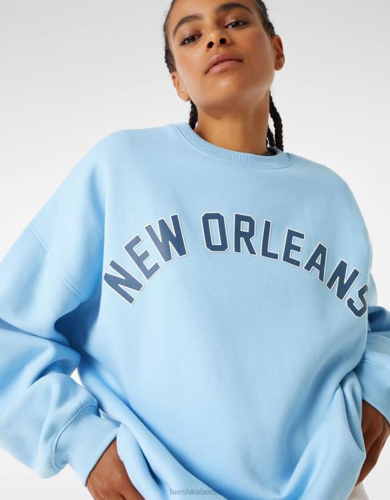 hellblau Bershka Frauen Übergroßes bedrucktes Sweatshirt H00J1248