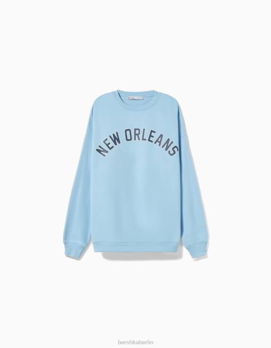 hellblau Bershka Frauen Übergroßes bedrucktes Sweatshirt H00J1248