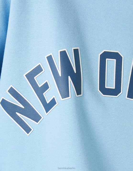 hellblau Bershka Frauen Übergroßes bedrucktes Sweatshirt H00J1248