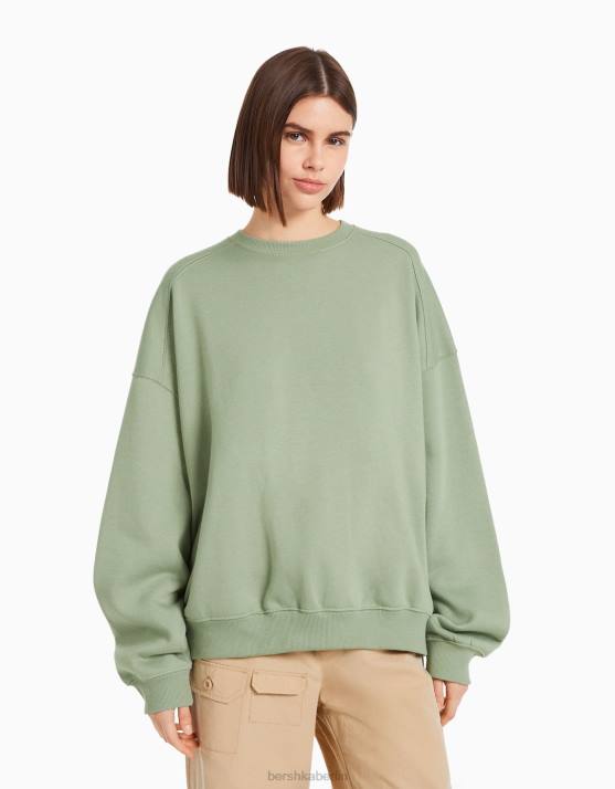 khaki Bershka Frauen Oversize-Sweatshirt mit Rundhalsausschnitt H00J1280