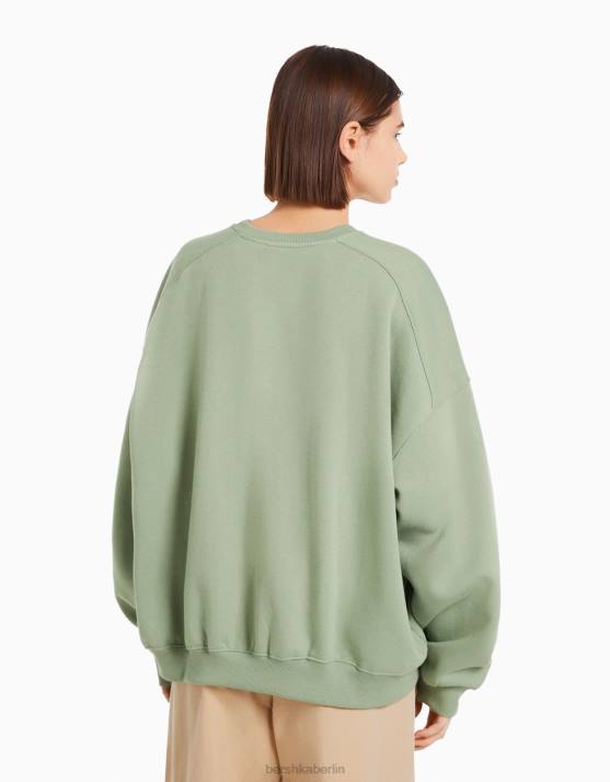 khaki Bershka Frauen Oversize-Sweatshirt mit Rundhalsausschnitt H00J1280