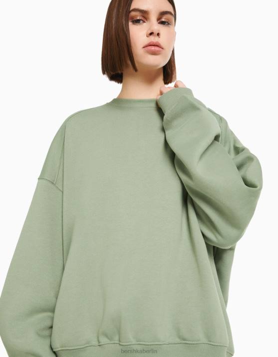 khaki Bershka Frauen Oversize-Sweatshirt mit Rundhalsausschnitt H00J1280