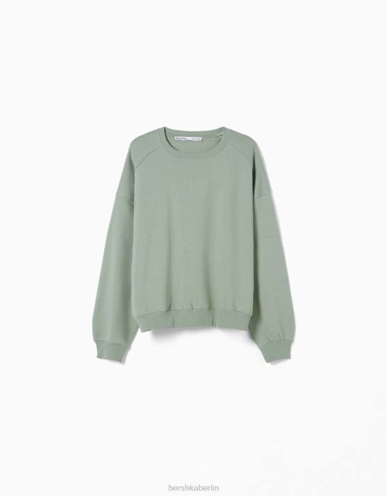 khaki Bershka Frauen Oversize-Sweatshirt mit Rundhalsausschnitt H00J1280