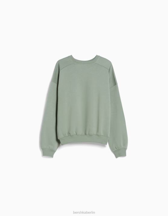 khaki Bershka Frauen Oversize-Sweatshirt mit Rundhalsausschnitt H00J1280
