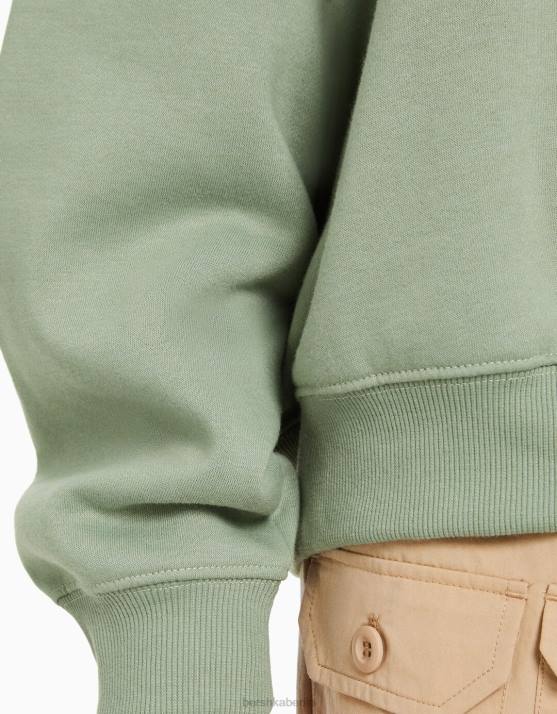 khaki Bershka Frauen Oversize-Sweatshirt mit Rundhalsausschnitt H00J1280