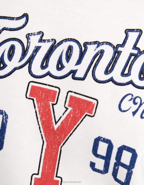 nicht-gerade weiss Bershka Frauen Kurzes, bedrucktes Sweatshirt H00J1259