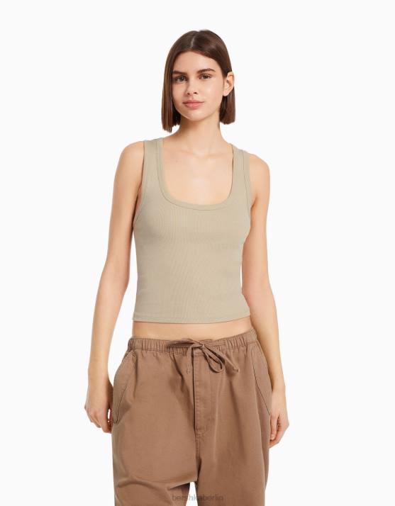 Beige Bershka Frauen Geripptes Tanktop H00J314