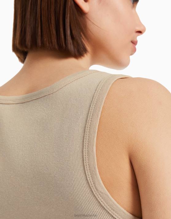 Beige Bershka Frauen Geripptes Tanktop H00J314