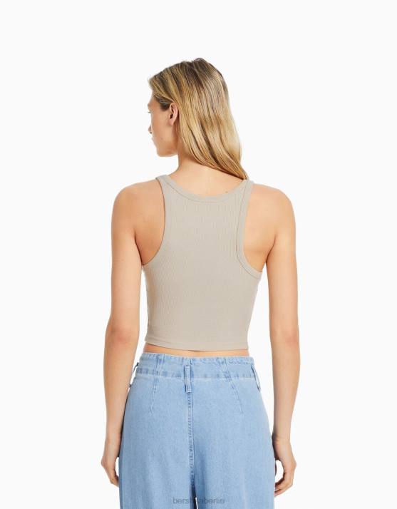 Beige Bershka Frauen Geripptes Tanktop H00J335